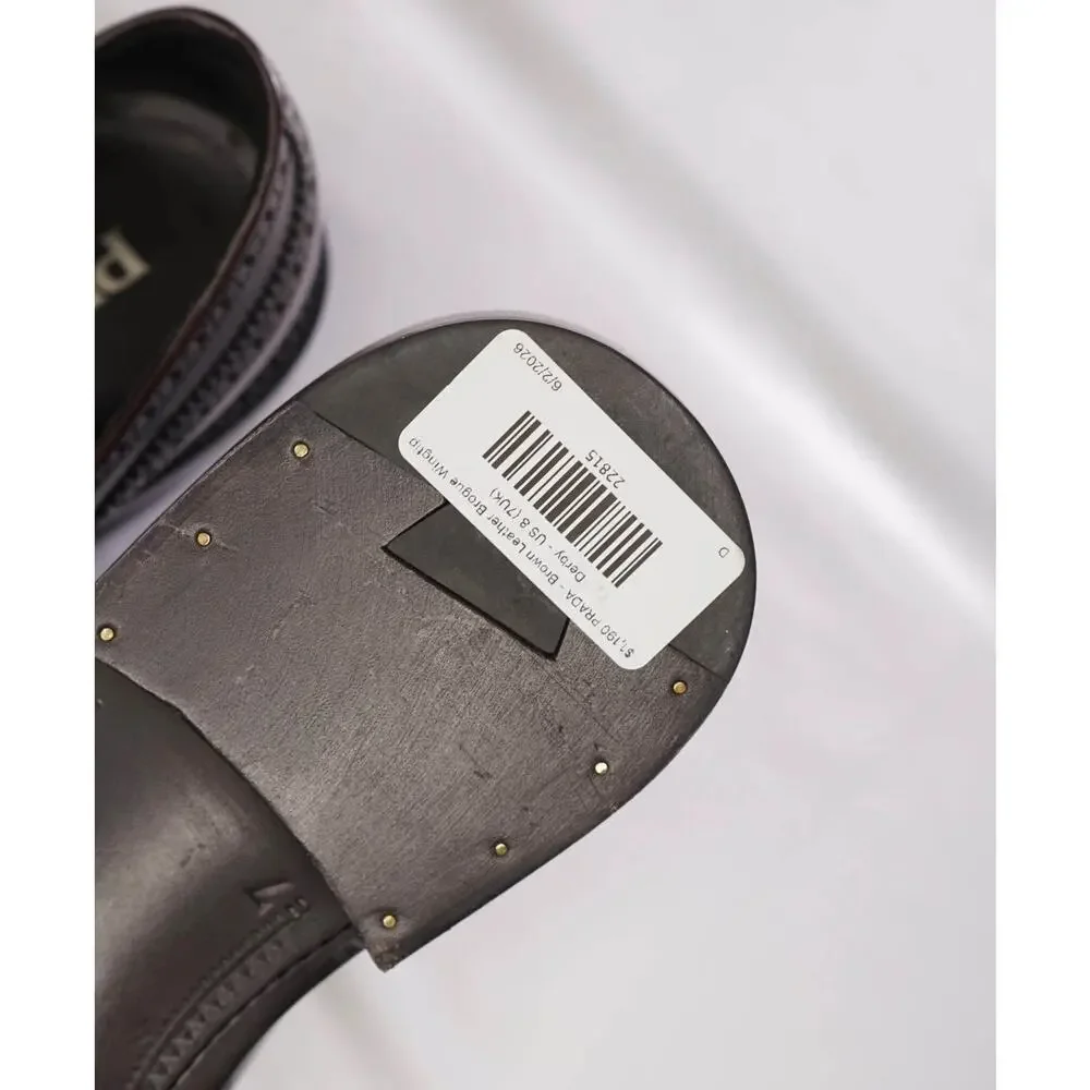 $1,190 PRADA - Brown Leather Brogue Wingtip Derby - US 8 (7UK)